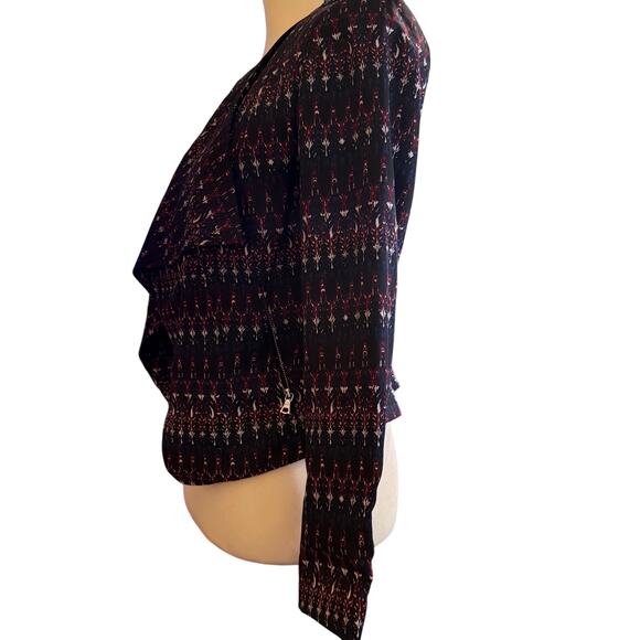 H&M Black & Burgundy Abstract Print Moto-Style Open Front Jacket, Size 4 - Picture 3 of 8